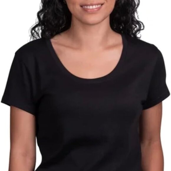 Kirkland Signature Women's Scoop Neck Short Sleeve Pima Cotton Tee, Black, XXL - Picture 1 of 2